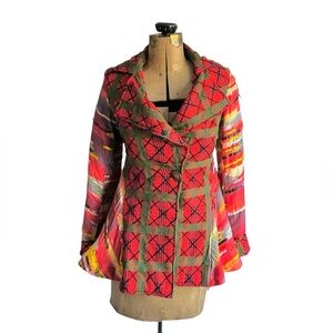 Stunning Handmade Patchwork Plaid & Striped Button-Up Blazer/Jacket